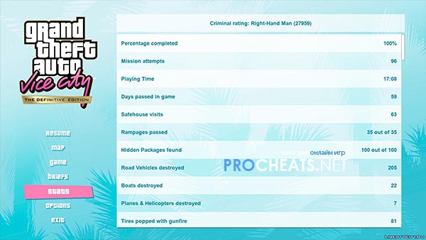 Сохранение 100% для GTA: Vice City